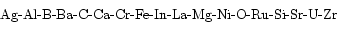 \begin{displaymath}\mbox{Ag-Al-B-Ba-C-Ca-Cr-Fe-In-La-Mg-Ni-O-Ru-Si-Sr-U-Zr}
\end{displaymath}
