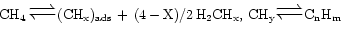 \begin{displaymath}{\rm CH}_4 \, \hbox{\fontsize{20}{20}\selectfont $\rightlefth...
...electfont $\rightleftharpoons$} {\rm C}_{\rm n}{\rm H}_{\rm m}
\end{displaymath}